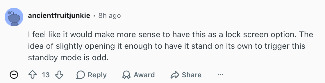 Users on Reddit want the feature to have more options. | Image by Reddit (screenshot - iPhone Duo leak reveals unannounced features