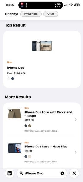 Screenshot of iPhone Duo listing in Apple Store app.