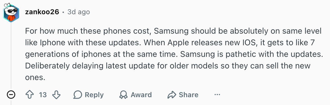 Redditors are not happy with Samsung. | Image by Reddit (screenshot - Galaxy S24 series is getting a software update nobody asked for