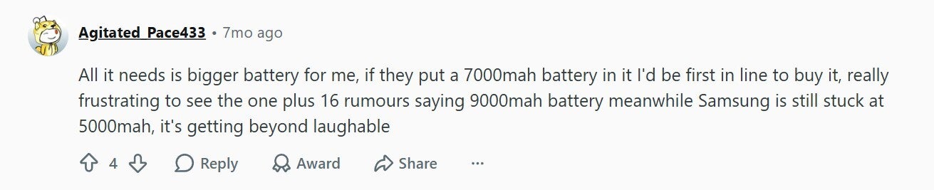 User demanding bigger battery in S27 Ultra.