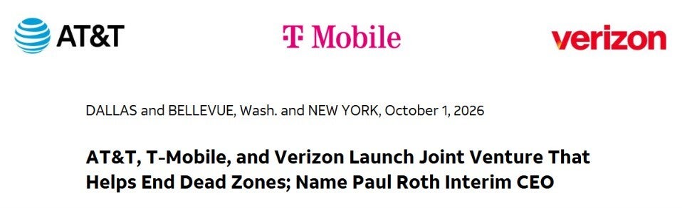 Top of letter announcing joint venture with T-Mobile, Verizon, and AT&T logos.