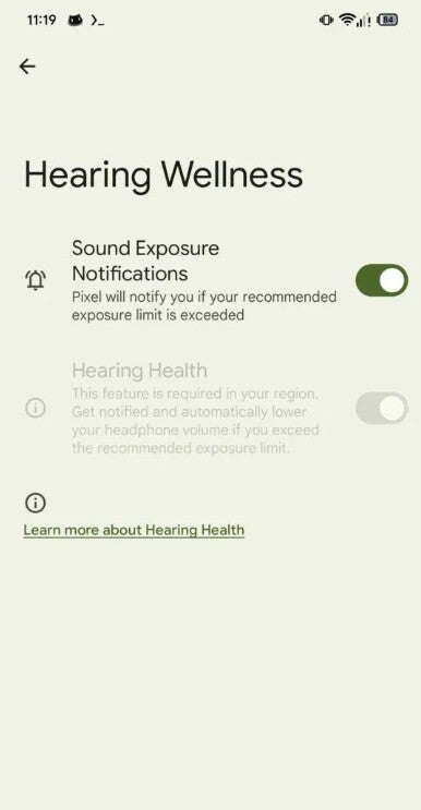 Hearing Wellness option in Pixel.