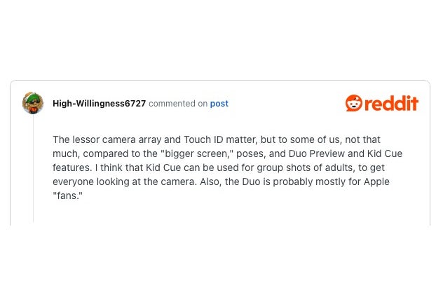 Reddit comment weighing iPhone Duo camera trade-offs