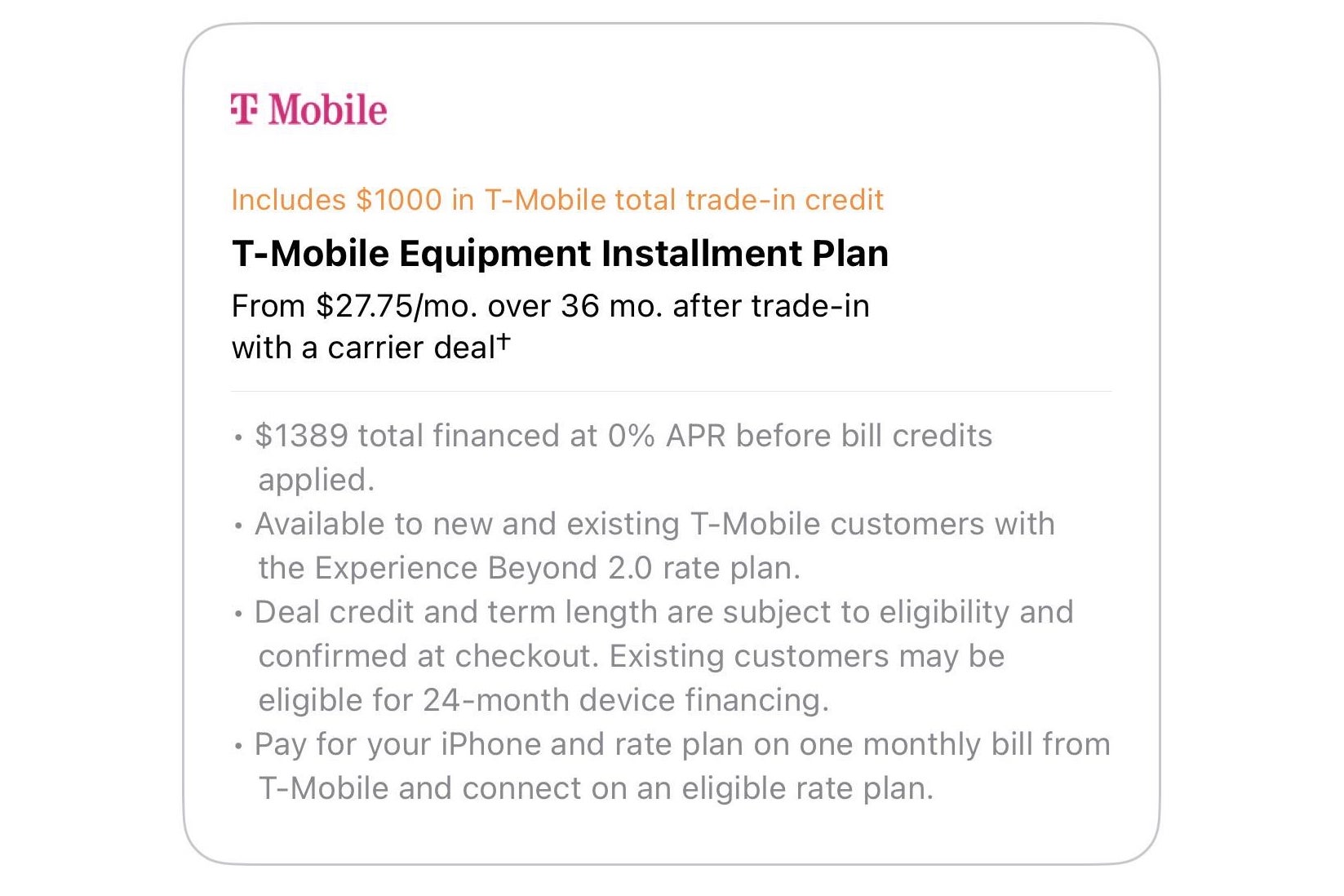 T-Mobile iPhone Duo trade-in offer card shared on Reddit
