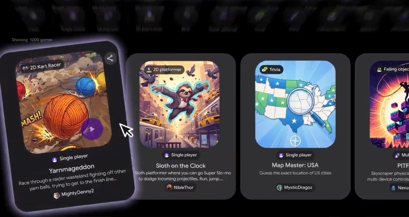 Game cards in Google Playground&amp;#039;s Explore gallery