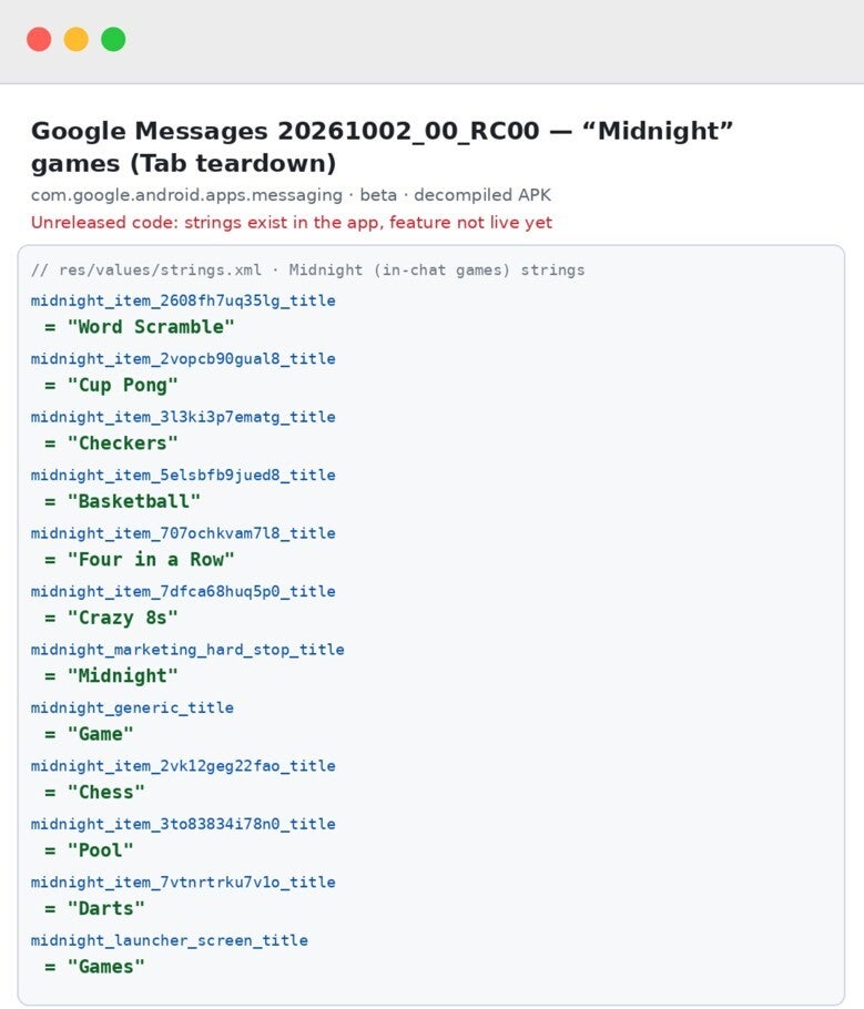 Strings of games in Google Messages.