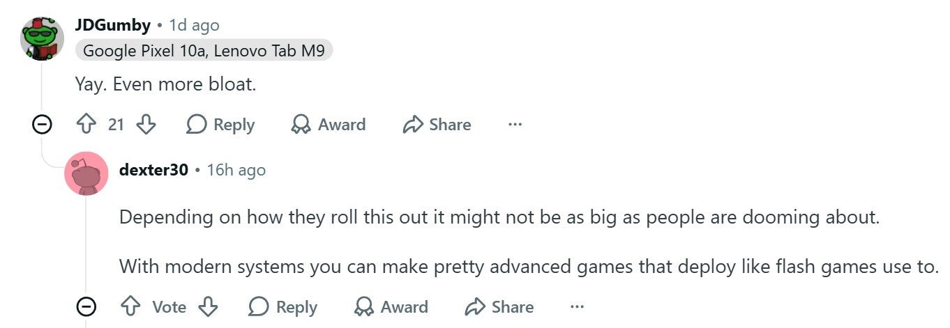 Comment about Google adding bloat to its messaging app.