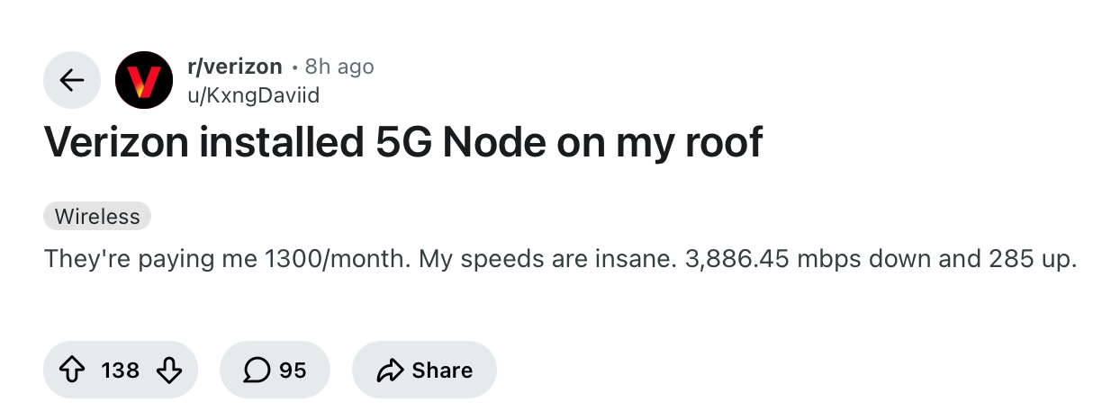 Reddit post about a Verizon 5G node on a roof