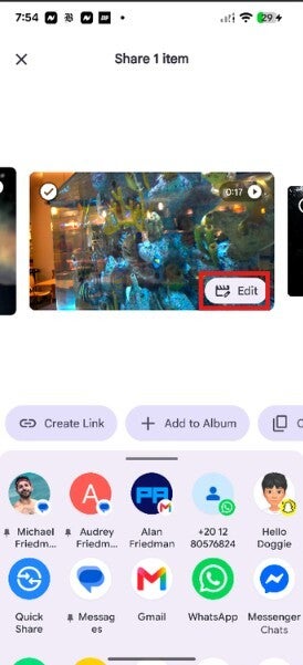 Screenshot of the Quick Edit feature for Video on the Google Photos app.
