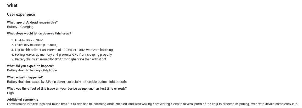 Issue Tracker report mentions the Pixel battery drain.