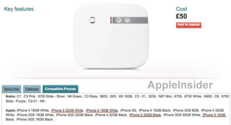 Vodafone&#039;s listing of its Sure Signal shows that the Apple iPhone 5 will come in black or white and in 16GB and 32GB variants - Web listing of Vodafone&#039;s Sure Signal suggests it&#039;s the same ole, same ole for the Apple iPhone 5