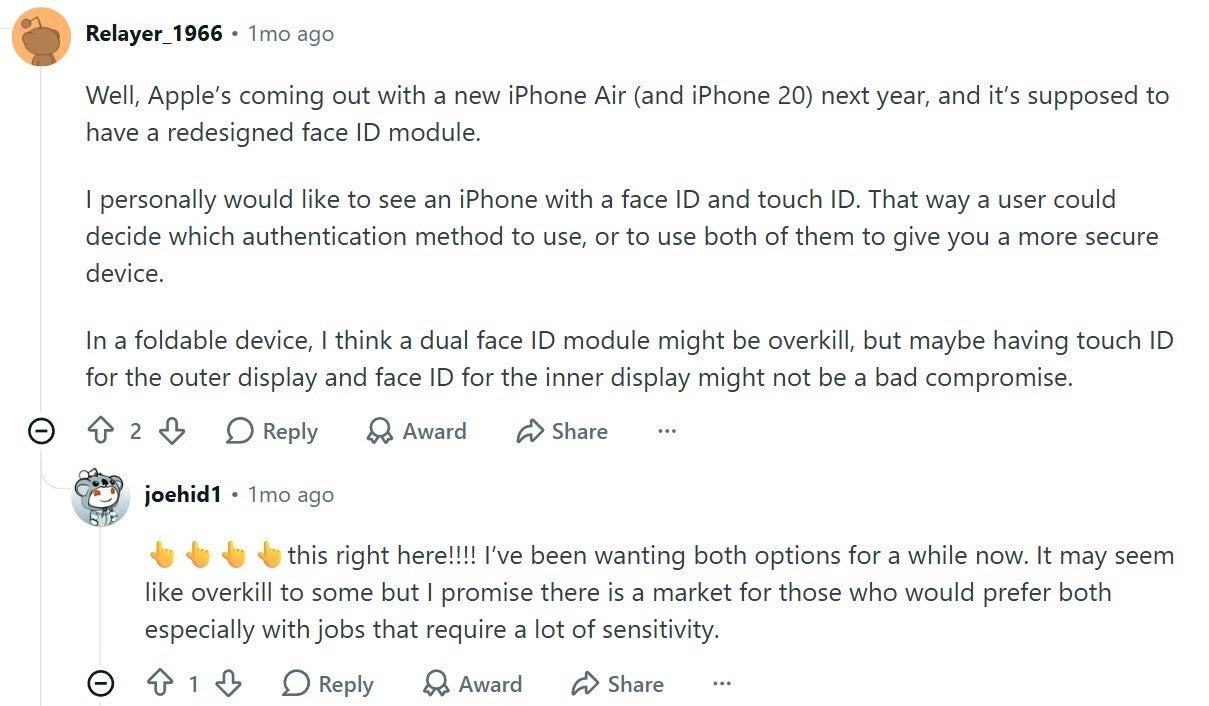 Comment about Face ID in the iPhone Duo.