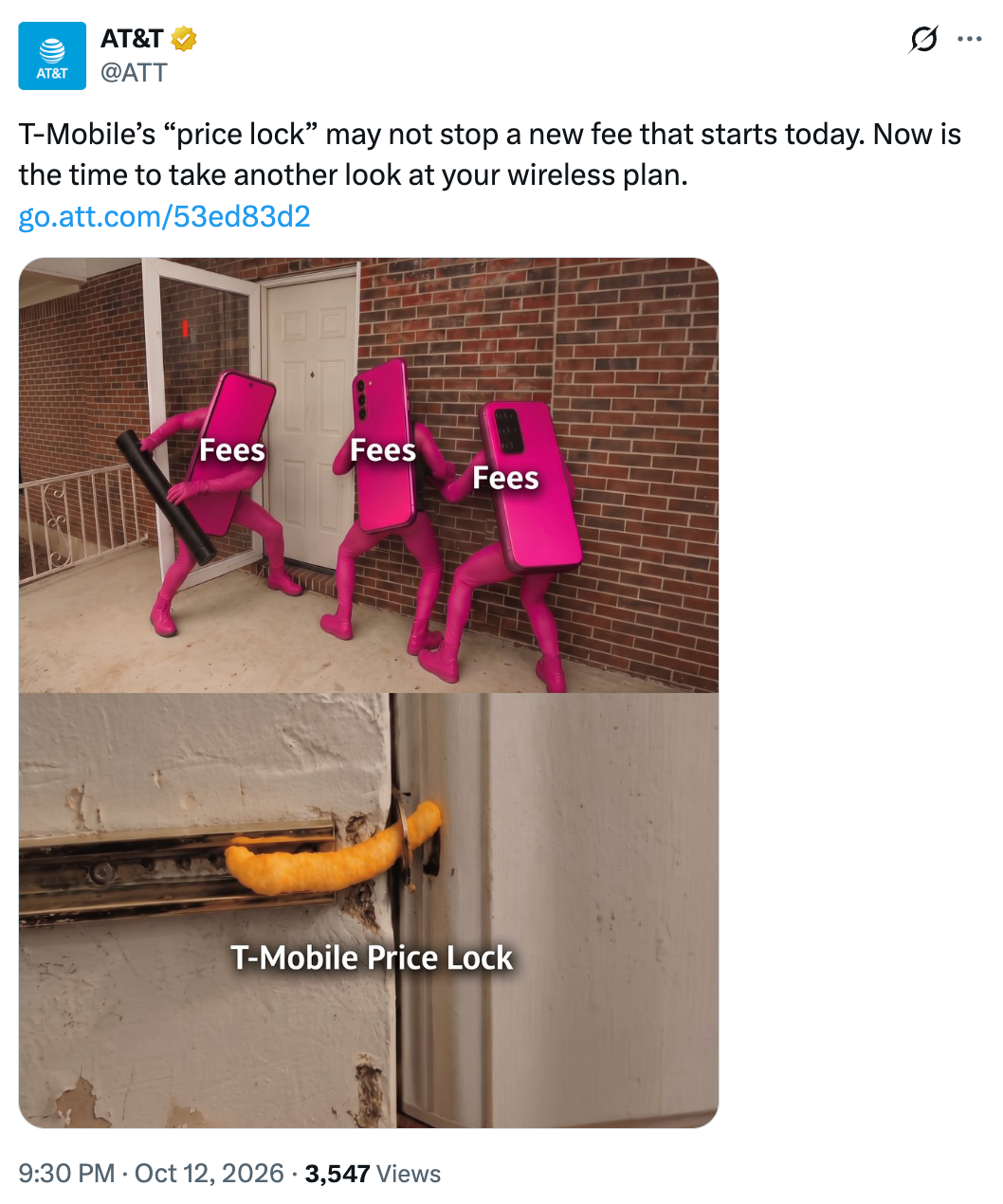 at&amp;amp;T makes fun of T-Mobile price lock