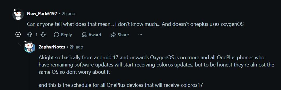 OxygenOS is no more, but there's no need to panic. | Image by Reddit - OnePlus global phones aren't dead yet: Android 17 update timeline revealed