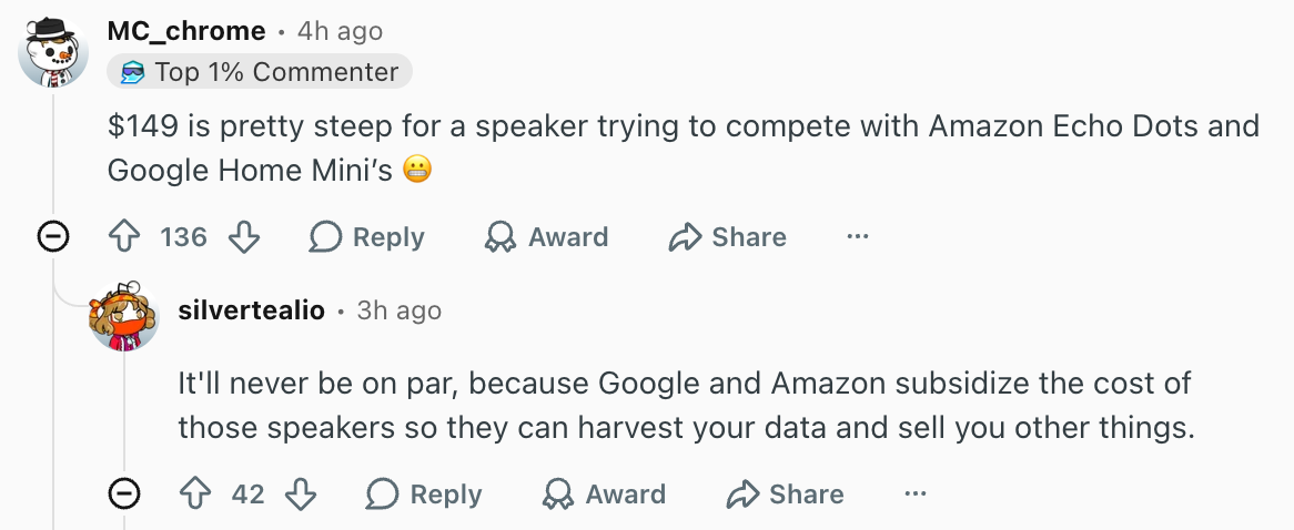 Pricing is the most discussed thing about the HomePod mini 2. | Image by Reddit (screenshot - HomePod mini 2 officially announced without its most anticipated upgrade