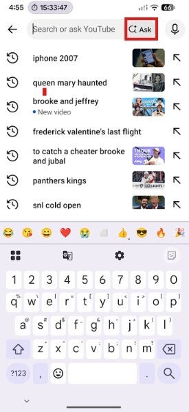 Circled red box shows how you can access the &amp;quot;Ask YouTube&amp;quot; feature.