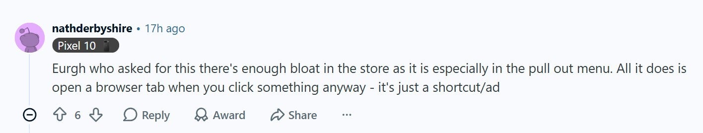 Comment about Play Store getting new Shop device section.