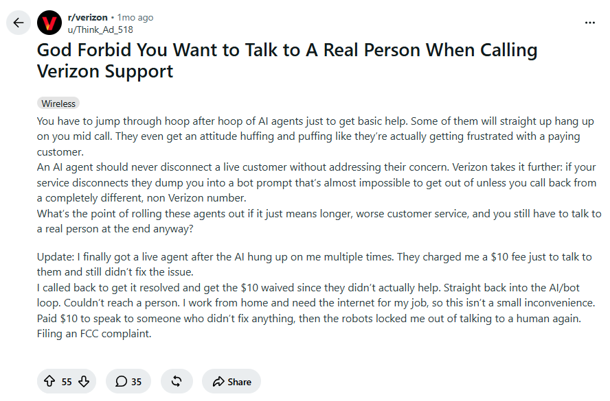 This Verizon subscriber clearly isn't happy. | Image by Think_Ad_518 - AT&T just pulled an ace up its sleeve, and T-Mobile and Verizon should pay attention