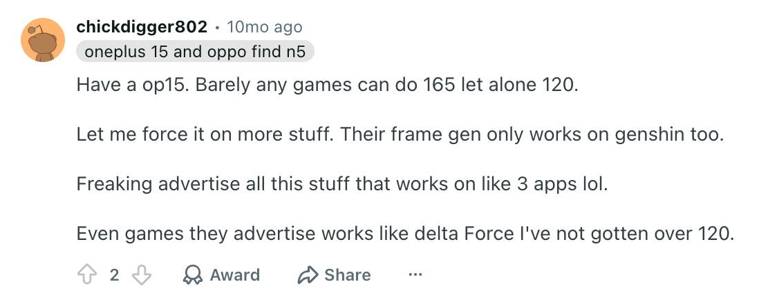 Some redditors are not impressed by the refresh rate claims. | Image by Reddit (screenshot - First OnePlus 17 rumor claims an even higher refresh rate
