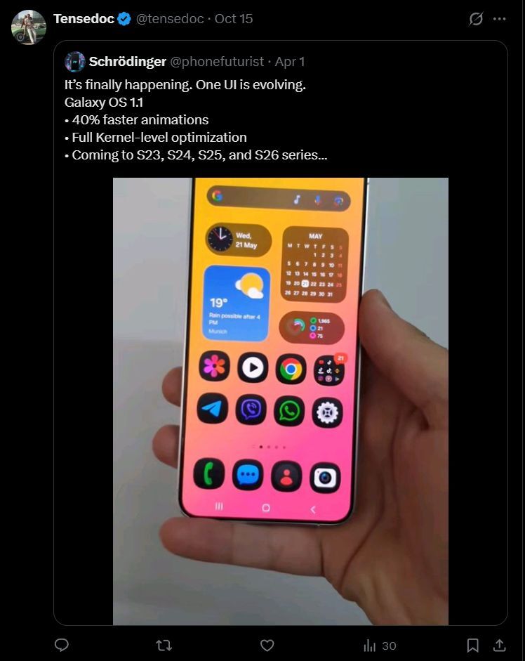 The same user joked about the Galaxy OS on April 1. | Image by X - The end of One UI? Wild rumor suggests Samsung is preparing a total OS replacement