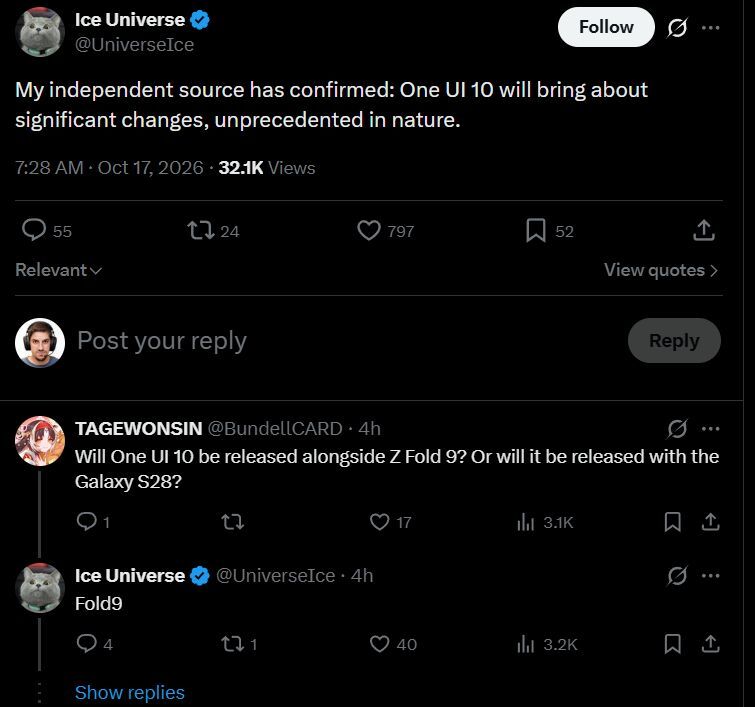One UI 10 will bring significant changes, according to Ice Universe. | Image by X - The end of One UI? Wild rumor suggests Samsung is preparing a total OS replacement