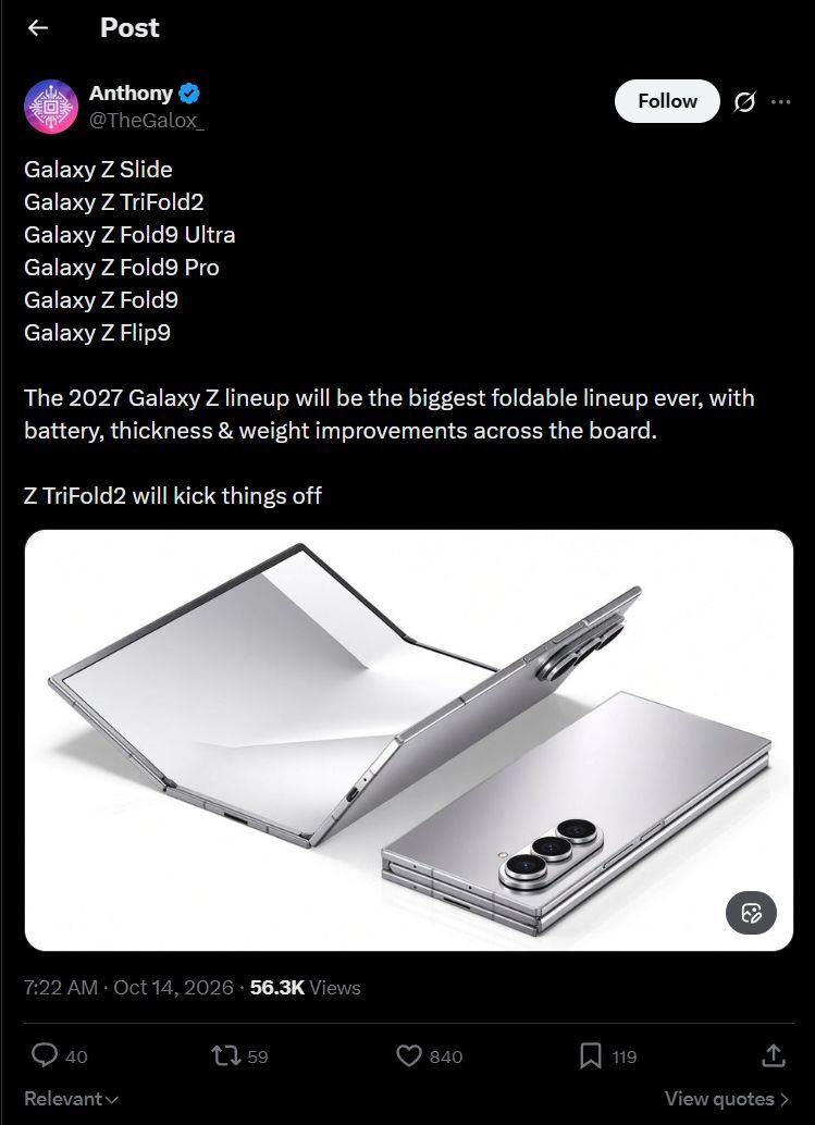 Are we really getting six Galaxy Z phones next year? | Image by X - From TriFold 2 to Galaxy Z Slide: Samsung is starting a foldable revolution in 2027