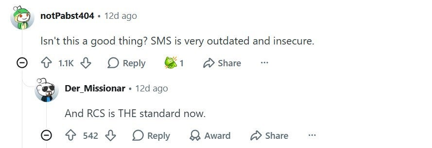 User liking the RCS feature.