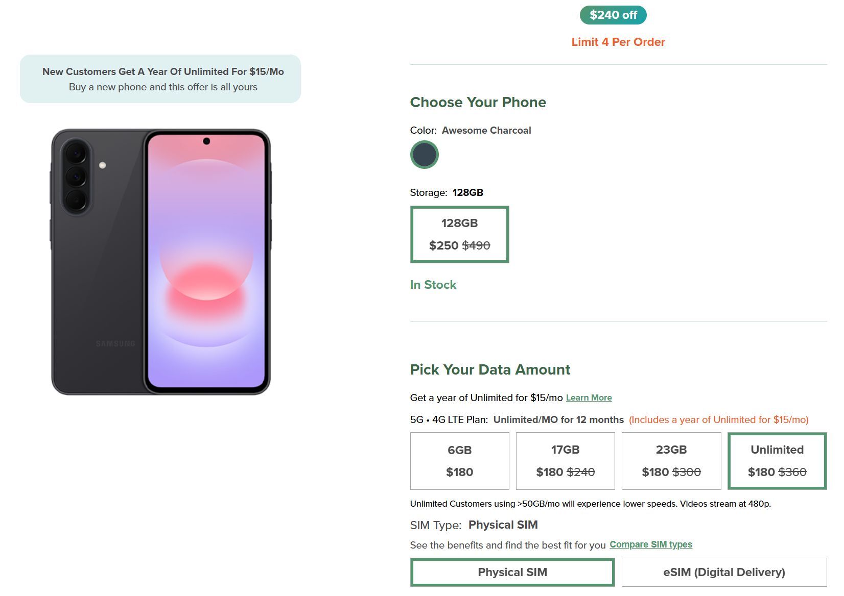 Bear in mind that the deal is limited to 4 units per order. | Image by Mint Mobile - Mint Mobile's insane deal drops a 5G Samsung Galaxy phone down to AirPods Pro 3 money