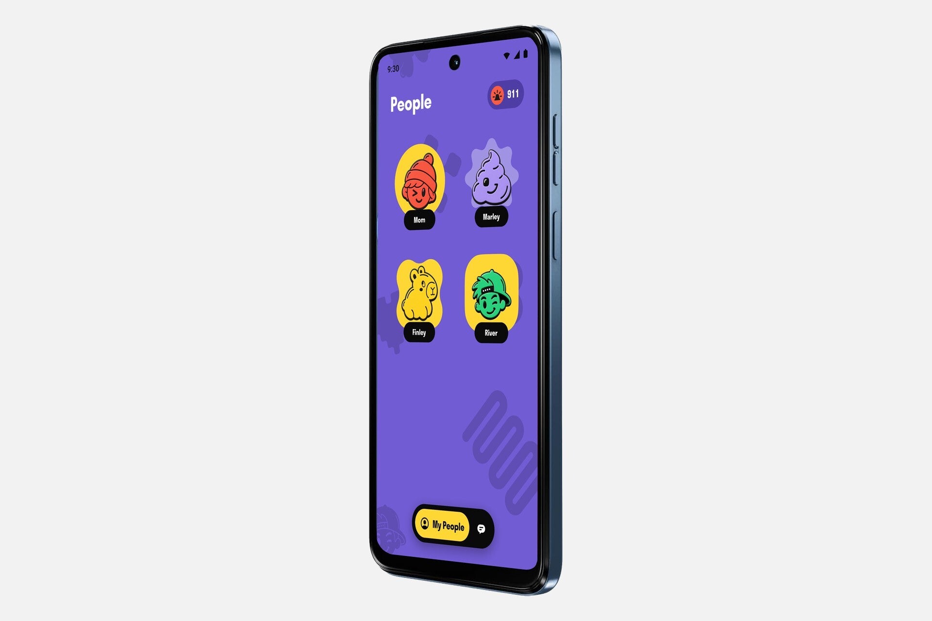 Yello! kids phone showing its approved contacts screen