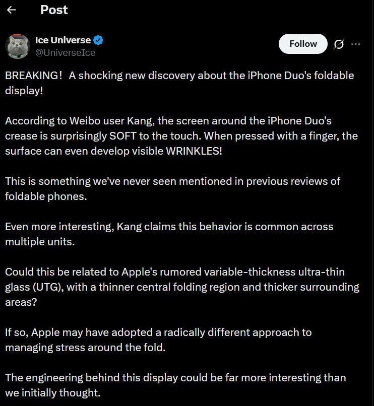 The iPhone Duo screen has a nasty secret! | Image by X - You shouldn't buy the iPhone Duo without AppleCare Plus &mdash; here's why