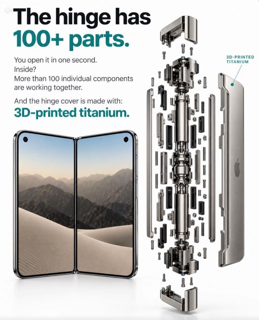 There are more than 100 parts inside the iPhone Duo's hinge. | Image by clipsnshxt01 - iPhone Duo's crease and hinge explained &mdash; every innovation Apple baked inside its first foldable