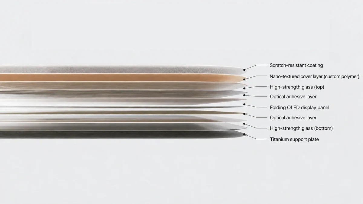 Apple used a multi-layer design for the iPhone Duo's screen. | Image by Apple - iPhone Duo's crease and hinge explained &mdash; every innovation Apple baked inside its first foldable