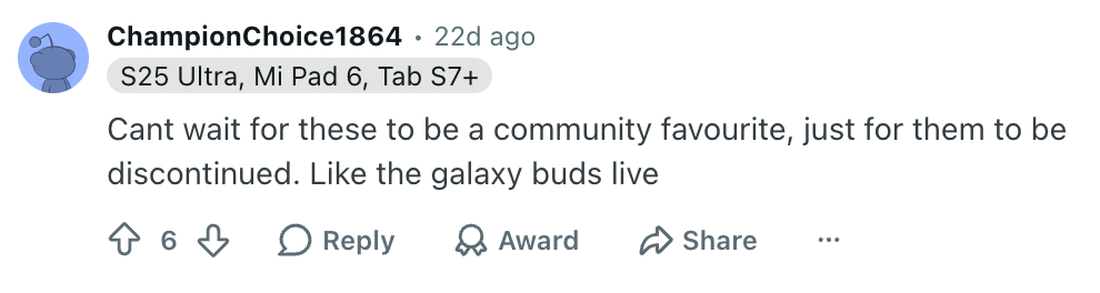 Galaxy Buds Live fans don't really trust Samsung anymore. | Image by Reddit (screenshot - New type of Galaxy Buds reportedly launching worldwide