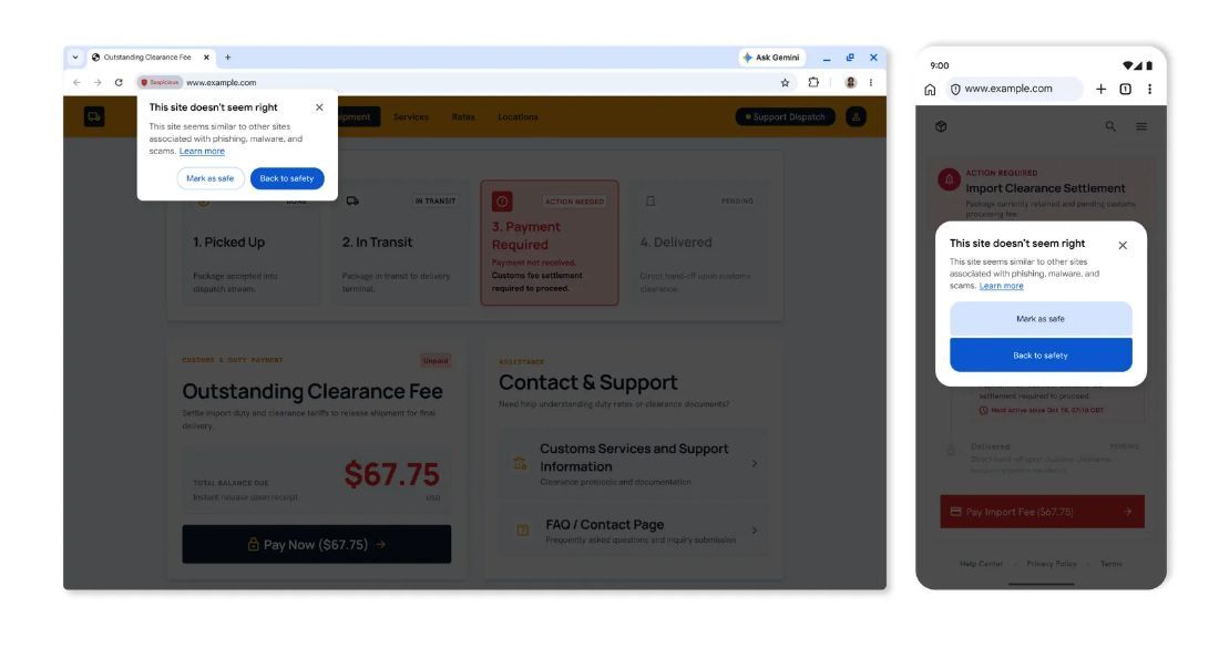 Thread carefully around such sites, better close them and get out. | Image by Google - If you see this new Google Chrome pop-up, close the tab immediately