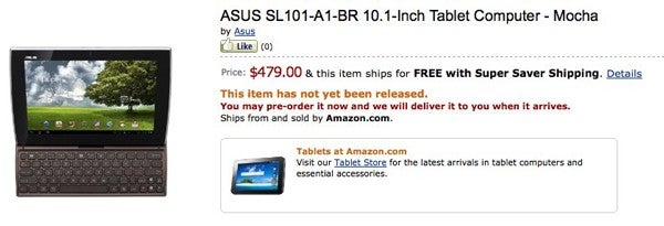 Asus Eee Pad Slider was temporarily up for pre-order on Amazon