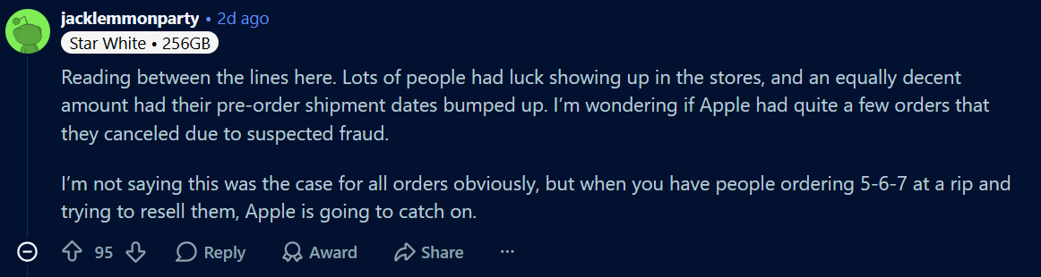 Canceling the pre-order got an iPhone Duo in customers' hands faster, ironically. | Image by Reddit - Credit where credit is due, the iPhone Duo launch was a breeze at Apple stores