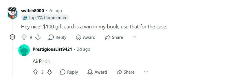 Comment about Verizon $100 gift card.