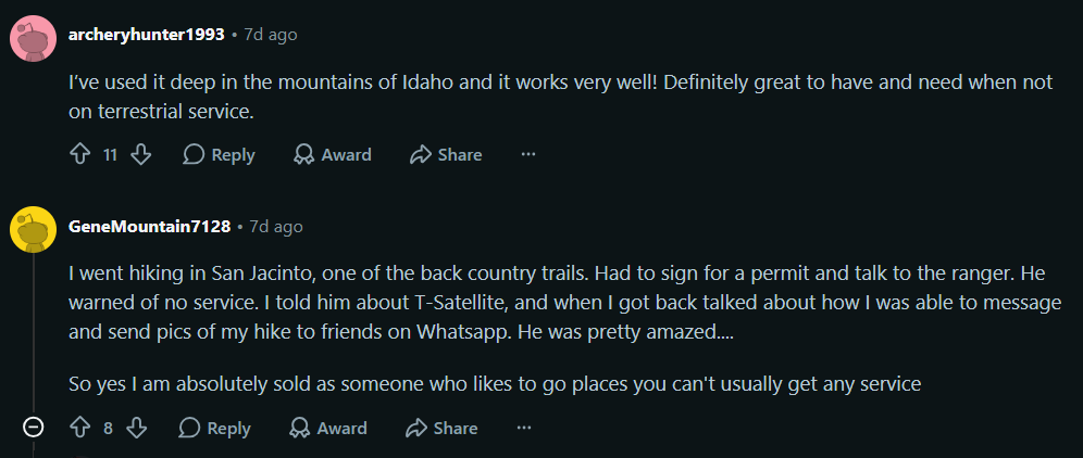Two thumbs up! | Image by Reddit - Conflicting reports about T-Mobile's special service in parts of the US