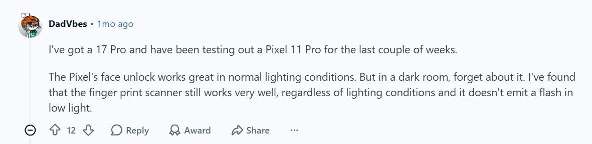 Facial recognition system of iPhone 17 Pro and Pixel 11 Pro.