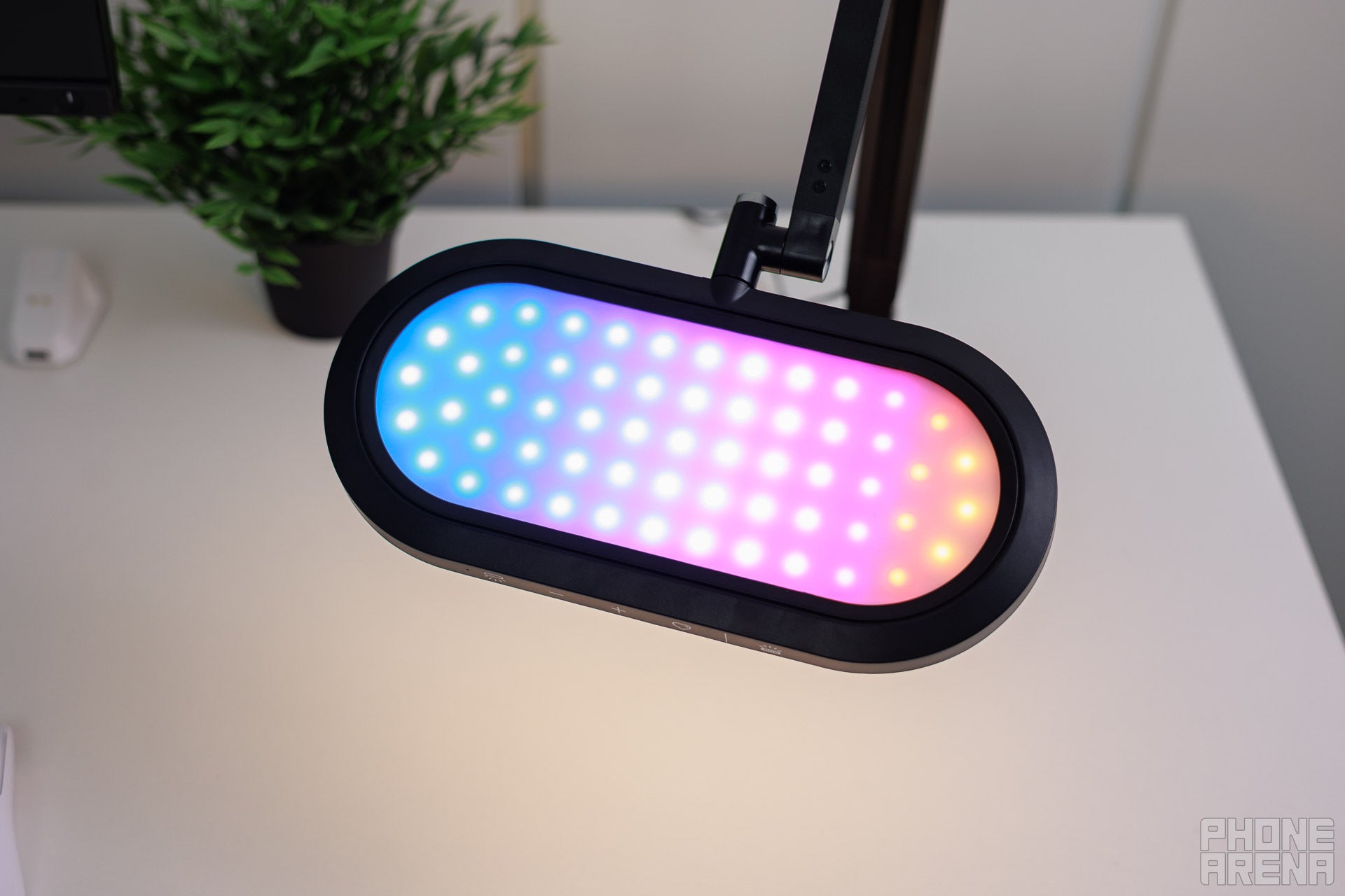 Customizable RGB on the back to set the ambient mood | Image by PhoneArena - Improve the mood in your home office: LitONES Dual-Zone Light, fully customizable, extremely flexible desk lamp