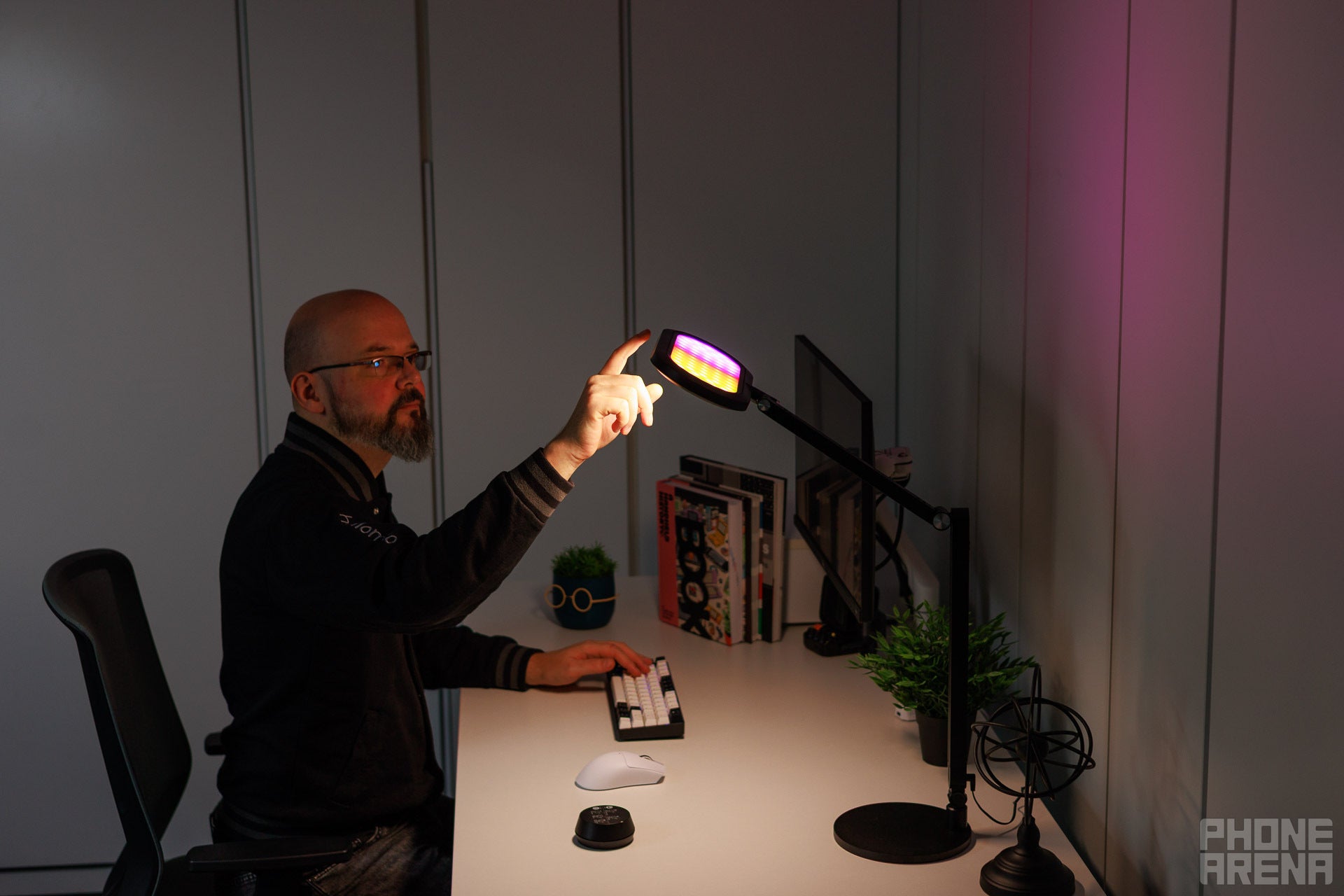 Easy adjustment at arm&rsquo;s reach | Image by PhoneArena - Improve the mood in your home office: LitONES Dual-Zone Light, fully customizable, extremely flexible desk lamp