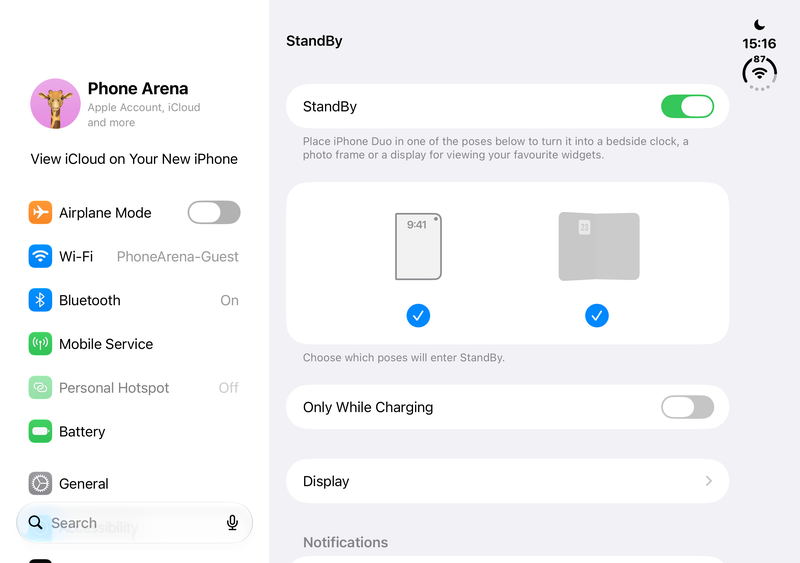 You don't need to be charging the Duo to enter StandBy.