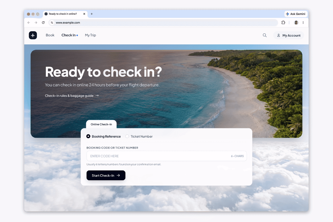 Chrome suggesting a Gmail flight code in a check-in form