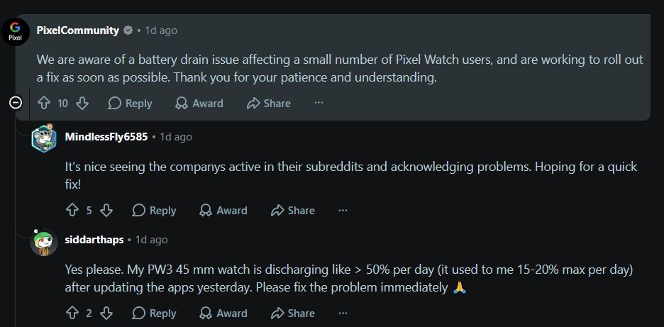Google has entered the chat! | Image by Reddit - Google is fixing the most annoying Pixel Watch problem