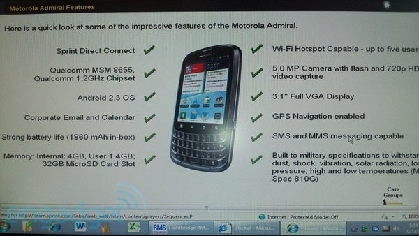 The Motorola Admiral may soon join the Sprint Direct Connect lineup - Motorola Admiral surfaces on the web, may join the Sprint Direct Connect lineup