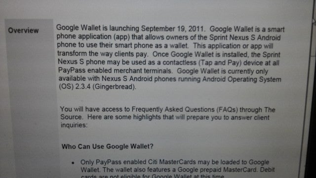 This leaked document says to expect Google Wallet to launch on Monday - Leaked memo says Google Wallet to launch on Monday