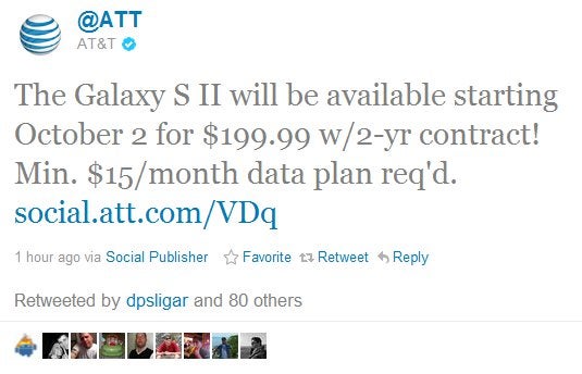 AT&amp;T&#039;s Samsung Galaxy S II is now official-official for October 2nd at $199.99 on-contract