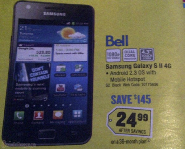 Best Buy Canada will be selling Bell&#039;s Samsung Galaxy S II at $24.99 for a limited time