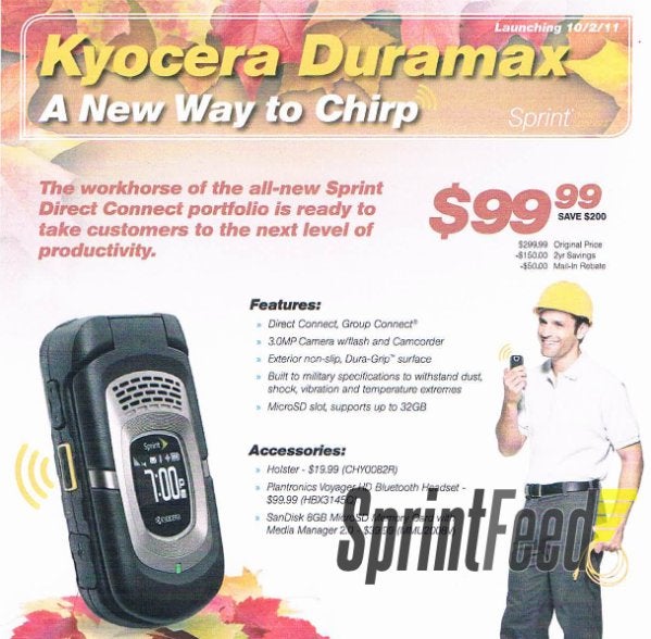 Kyocera DuraMax is scheduled to land on Sprint&#039;s lineup on October 2nd for $99.99