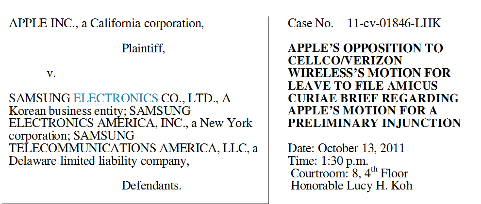 Apple is asking the court for a preliminary injunction against certain Samsung devices - Apple uses technicality in an attempt to prevent Verizon from being a &quot;friend of the court&quot;